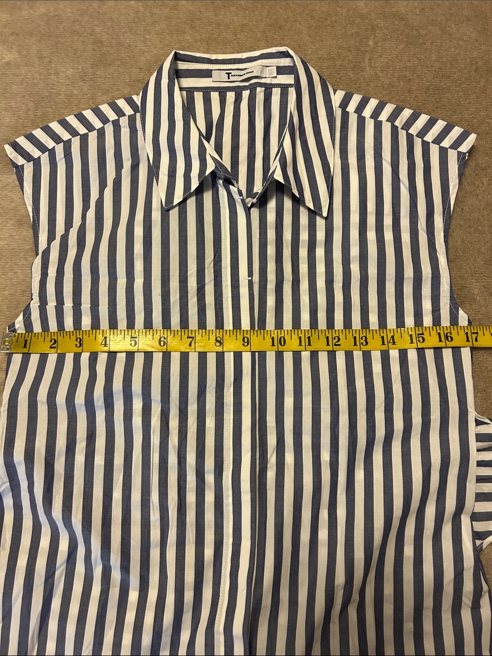 T by Alexander Wang Striped Navy and White Tie-Waist Sleeveless Shirt - Women - Picture 5 of 6